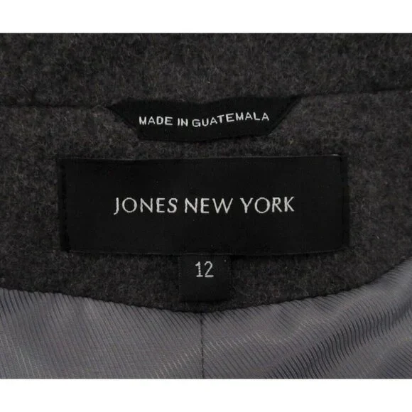 Vintage Jones New York Overcoat Womens Sz 12 Charcoal Gray Wool Lined Button Up - Picture 4 of 16